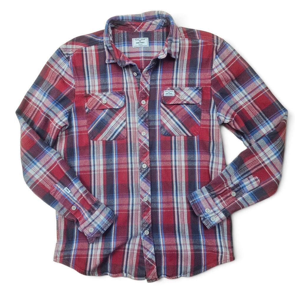 KIMES RANCH Heavy Flannel Button Down Shirt Men's M Plaid Western Cowboy Ranch